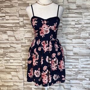 BOG COLLECTIVE XS Floral Print Navy Dress